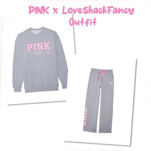 PINK x LoveShackFancy Wide Leg Sweatpants & Sweatshirt HEATHER GREY S L & SHORT